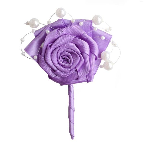 Dekorative Blumen Handmad Silk Boutonniere M￤nner Hochzeit Rosenblume Corsages und Boutonnieres Br￤utigam Pearl Brosche Mann Pin X994-J