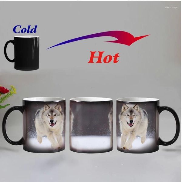 Tazze Tazza da caffè sensibile al calore animale lupo Tazza in ceramica Tazze da tè che cambiano colore magico Regalo a sorpresa