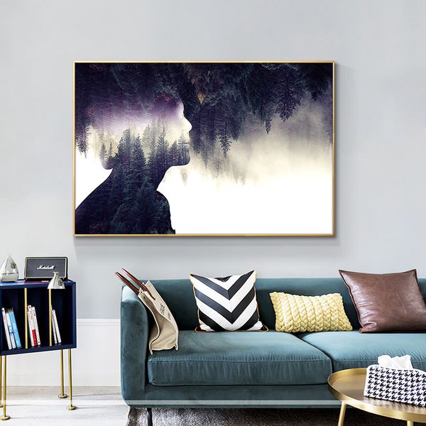 Pittura Astratta Foresta Con Donne Olio su Tela Poster Stampa Wall Artbuilding Immagini per Soggiorno Home Decor