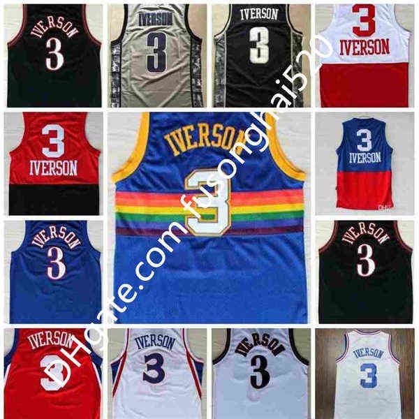 Uomo all'ingrosso a buon mercato #3 Allen Iverson Jersey 100% Stitched Throw Back Basketball Maglie da basket camicia bianca rossa Spedizione veloce