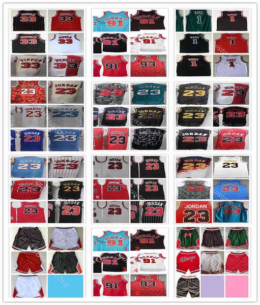 Retro Basketball 33 Scottie 91 Dennis Pippen Rodman Trikots Großhandel Derrick Bck 1 Rose Jersey Bck Red Stripe White Shorts