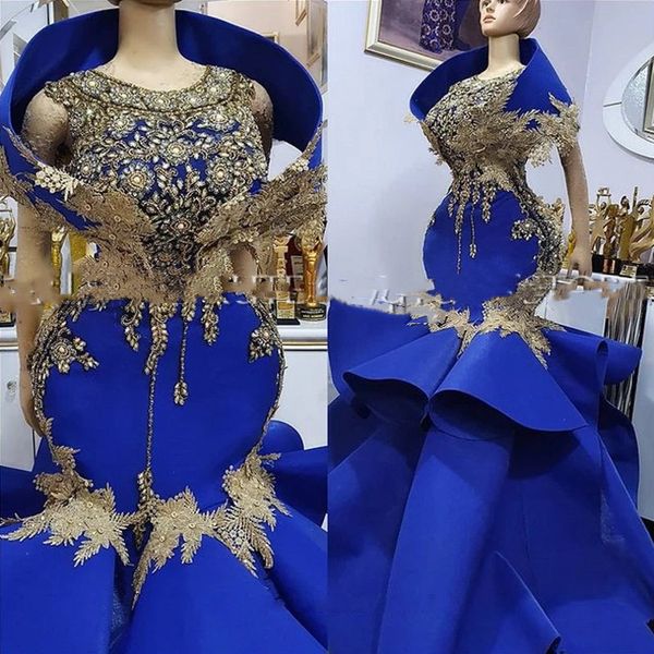 Aso Ebi Mermaid Plus Size Prom Dresses Abiti da sera africani Royal Blue Luxury Beaded Lace Black Girls Prom Party Gown Vestidos De Noche
