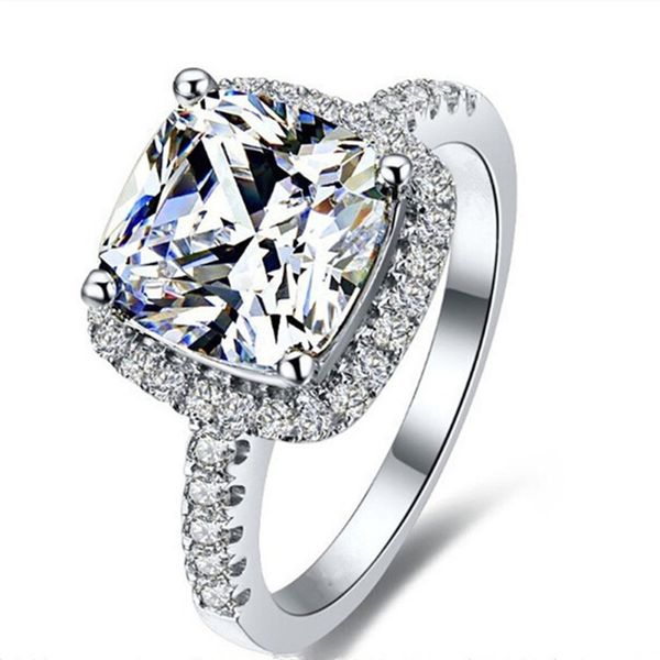 ABD GIA Sertifikası Sona Diamond Ring 3 CT Katı 925 STERLING Gümüş Düğün Nişan Yüzüğü Lüks Takı