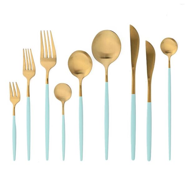 Set di stoviglie JANKNG Set di posate dorate Posate in acciaio inossidabile Coltelli dorati Forchetta Cucchiaio Stoviglie da cucina nere