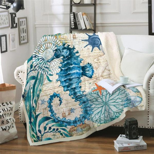 Coperte Seahorse Letto Morbida Flanella In Pile Microfibra Per Divano Divano Retro Mappa Ocean Starfish Coperta