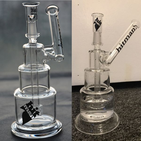 Bong pequeno soprado à mão Mini Hitman Cachimbo de água Bubbler 3 camadas Bongs de bolso de bolo de vidro Percolator Plataformas de petróleo Acessório para fumar com junta de 14 mm