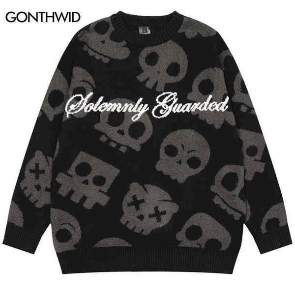 Erkek Sweaters Erkek Knited Sweaters y2k Grunge Hip Hop Kafatası İskelet Jumper'ları Kazak Sokak Giyim Sonbahar Harajuku Moda Punk Gotik Sakiller T220906