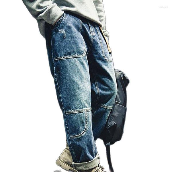 Jeans maschile sciolte maschile hiphop pantaloni in jeans larghi per il tempo libero vestiti fattire pantaloni da carico