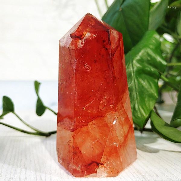 Estatuetas decorativas de pedra natural hematóide vermelha quartzo cristal wand point meditação espiritual decoração de quarto feng shui