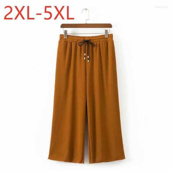 Pantaloni da donna Donna Autunno Inverno Taglie forti Maglia tagliata per donna Pantaloni larghi cachi elastici a gamba larga 3XL 4XL 5XL