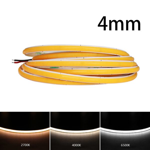 4 mm schmale COB-LED-Streifenlichter für Autowand, Raumdekoration, 12 V, 24 V, 480 LEDs, warmes, kühles Weiß, Lichtleiste, flexibles Band, Diodenband, D2,5