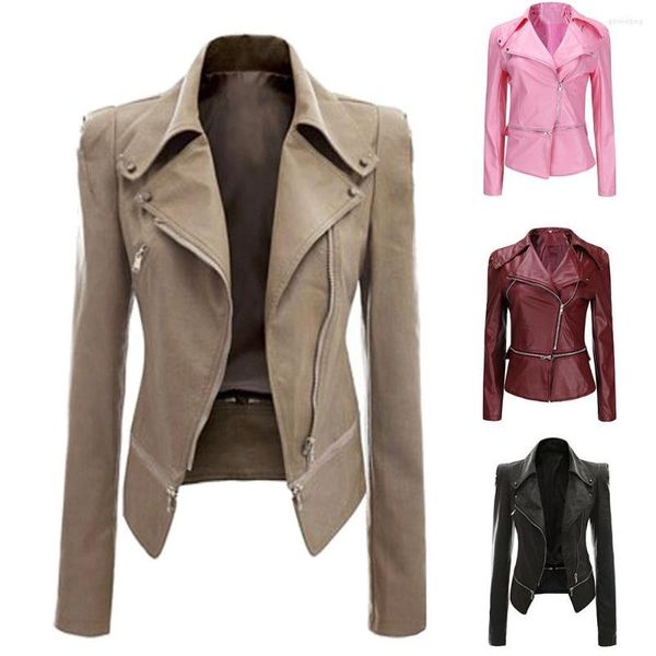 Giacca invernale in pelle da donna Cappotto alla moda da donna Lo stile motociclistico corto ti rende un regalo perfetto fresco e attraente