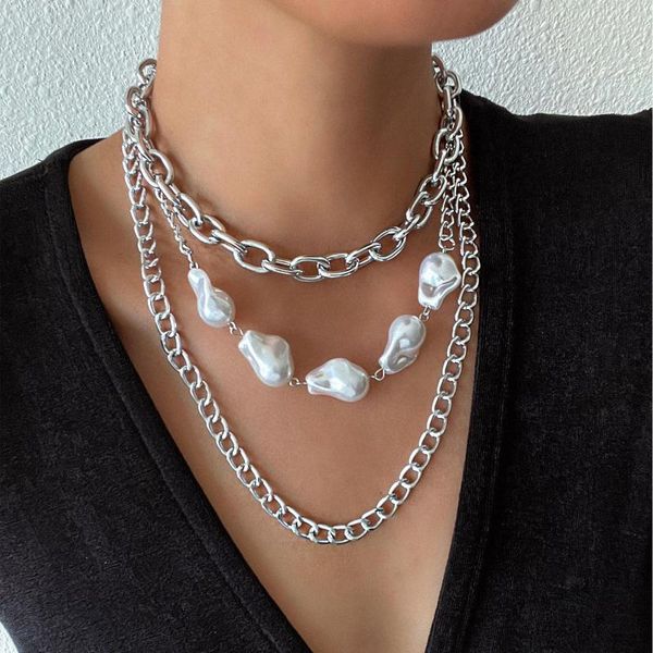 Ketten Layered Barock Simulierte Perlen Halskette Perlen Halsband Damen Hals Große Kette Schmuck Vintage Modeschmuck