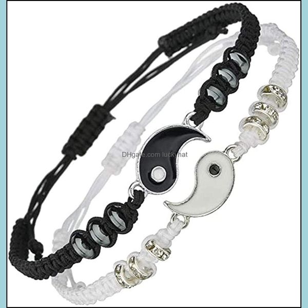 Cadeia de link 12Sets Yinyang Taiji Bracelete ajustável Cadeia de link preto Comparação de artesanato de tecelagem tradicional chinês adequado Dh83o