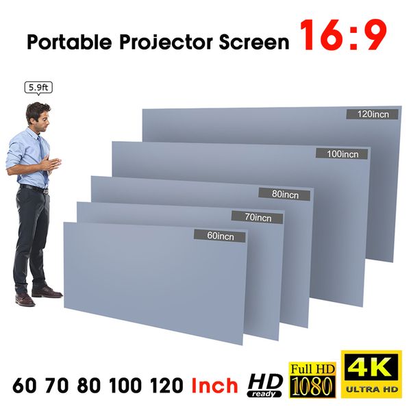 Schermo per proiettore riflettente da 80/100/120 pollici Schermo per proiezione video pieghevole senza cornice HD montato a parete per film per ufficio home theater