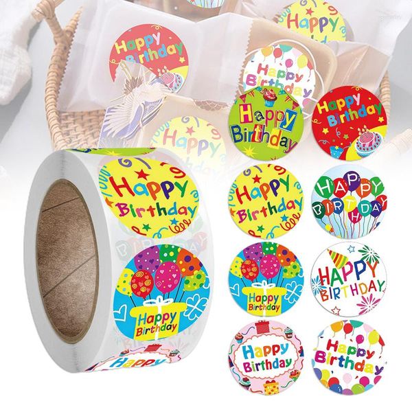 Embrulhado de presente adesivos de feliz aniversário coloridos rolo de 500 contagens decoração de artigos de papelaria fofos ts2 ts2