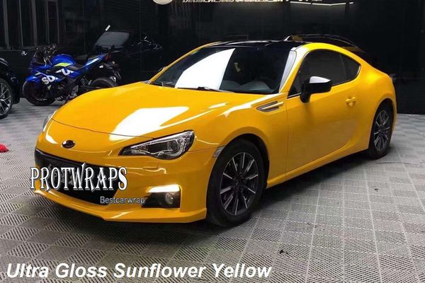 Premium Ultra Gloss Giallo Girasole Adesivo in Vinile Intero Lucido Car Wrapping Pellicola di Copertura con Rilascio d'Aria Iniziale Colla a Bassa Adesione Pellicola Autoadesiva 1.52x20m 5X65ft