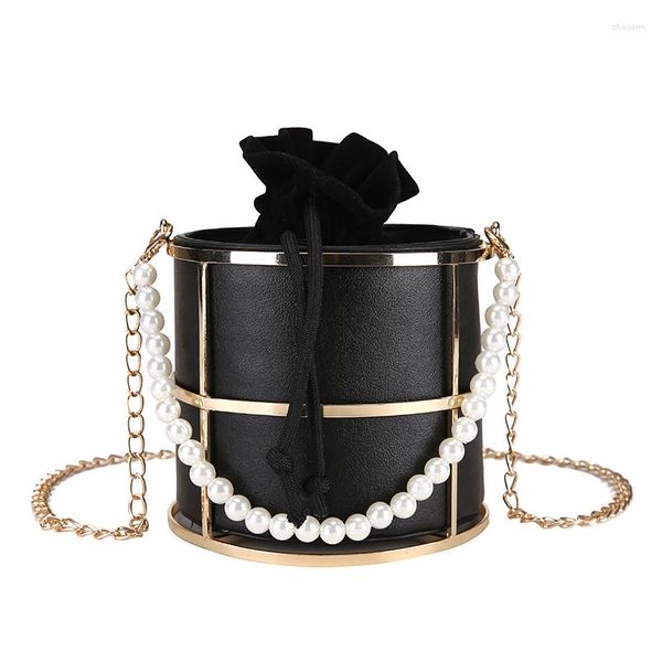 Bolsas de noite Luxury Diamond Diamond Metal Bucket Design Diamonds Pearl Handle Mulheres Bolsa Bolsa Bolsa Bolsa de ombro Bosla feminina Bosla