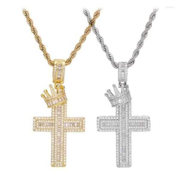 Colares pendentes Crown Crown Cross Pingentes de prata cor cúbica zircônia jóias Jóias de colar para homens/mulheres por atacado