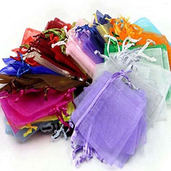 Confezione regalo 100 pezzi colorati sacchetti di organza gioielli tulle Suger regali sacchetti con coulisse sacchetti per esposizione matrimonio 7x9 cm