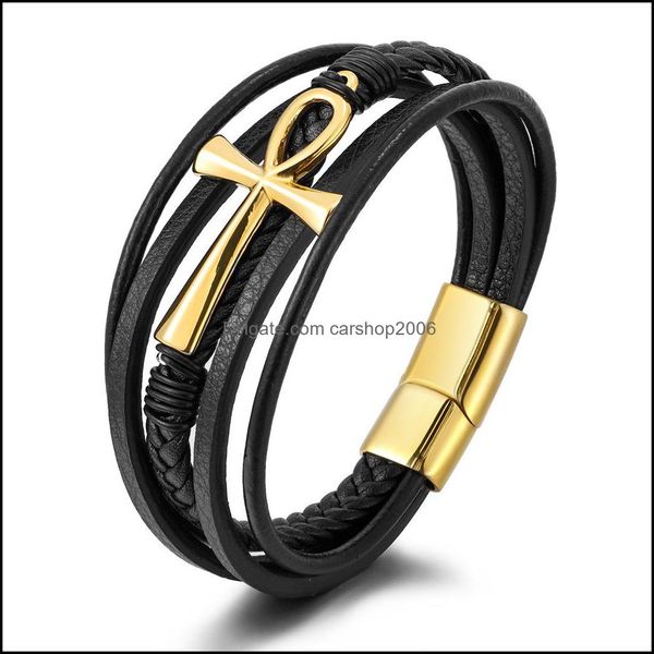 Cadeia de link Made Mti MTI Braça cruzada de couro com camadas para homens Cadeia Link Black Cord Cord Vintage Band ROPE BANG BANG DHATV