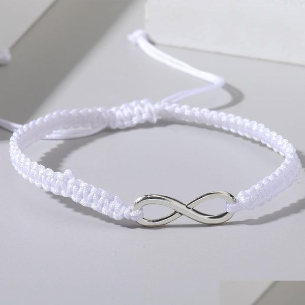 Cadeia de link New Digital 8 Charms Bracelete trançado à mão para mulheres Moda Black White Corda Infinando Bracelets de Palalidade PA DHKKS
