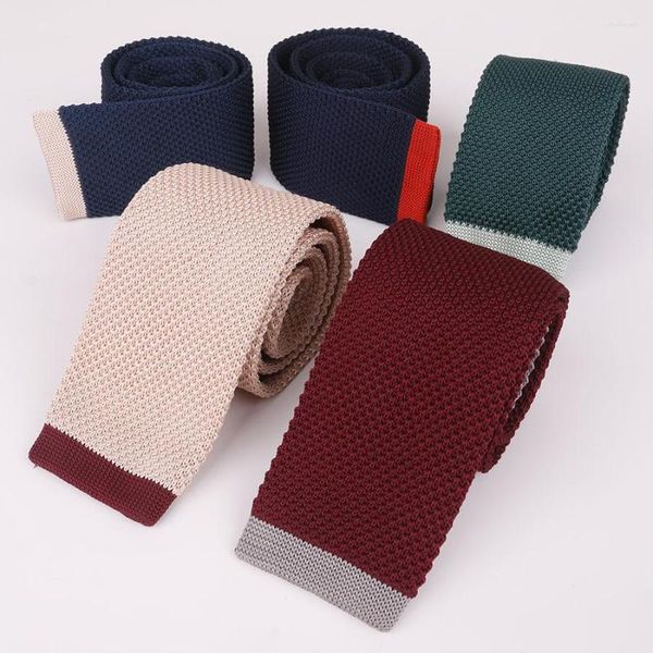 Bow Ties Linbaiway 5cm Düz Kafa Erkek Örgü Dar Sıska Düğün Kırmızı Kravatlar Dokuma Tasarımcı Cravat Özel Logo