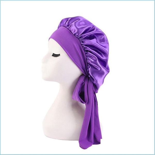 Beanie/Skull Caps Night Sleep Hat Turban Cap per donna Donna Durag Durags Cappelli da doccia Ladies Hair Care Salon Makeup Caps Satin Silky Dhdft