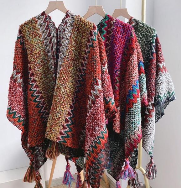 Damen-Strickschal-Wickelponcho mit Vintage-Muster, Cape-Cardigan, vorne offen, für Frühling, Herbst, Winter, Übergröße