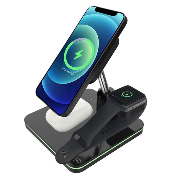 Qi-zertifiziertes 15-W-3-in-1-Wireless-Ladegerät, faltbarer magnetischer Ladeständer, Desktop-Schnellladung für iPhone 13 Pro Max/13/12, Apple Watch 2/3/4/5/6/7/SE-Serie, Airpods 3/Pro/2