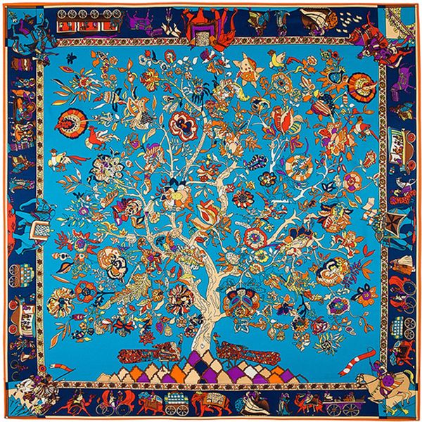 Quadratischer Schal mit Baum des Lebens, ethnischer Blumen-Elefant-Motiv, großer quadratischer Twill-Schal