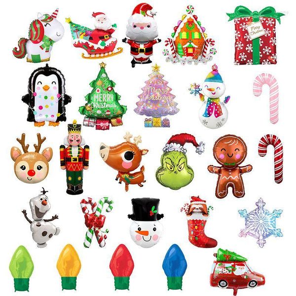Decoração de festa, papel alumínio de Natal, homem de neve, homem de neve, homem de neve, homem de neve, lâmpadas de neve de gengibre, lâmpadas de snowflake decoração de balão para casa
