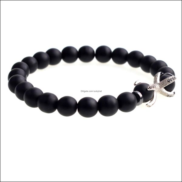 Perlenstränge Matte Black Achat Armband Micro-Inlaid Zirkon Achteckige Legierung Männer und Frauen Persönlichkeit Drop Lieferung 2021 Schmuck B Dh6Ao