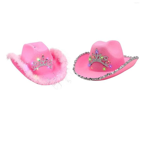 Berretti Cappello da cowgirl da cowboy in feltro con corona a tesa larga occidentale per costume da festa in maschera da donna