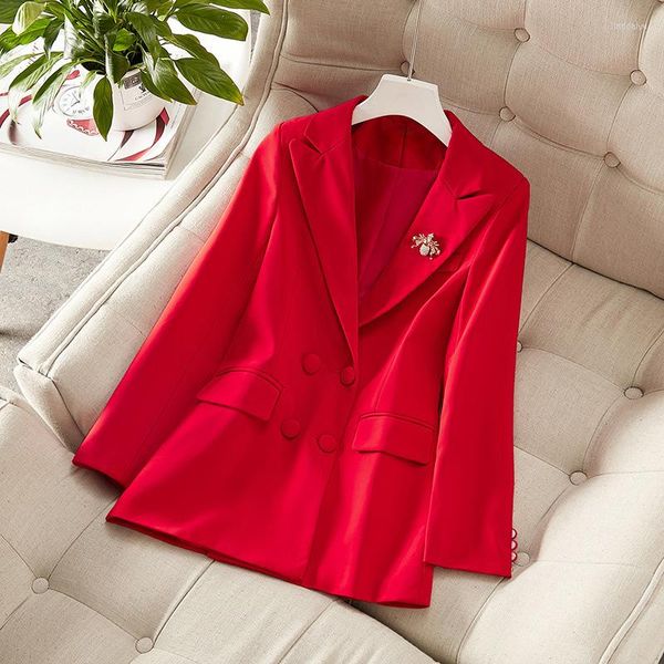 Abiti da donna 19 Autunno Abbigliamento da donna Fonte di capelli Doppia fila Trim Temperament Commuter OL Red Small Suit Blazer da donna