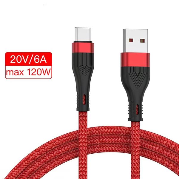 Тип C Кабели 6A 120W Быстрая зарядка Micro USB Data Data Sync Data Sync для Samsung S20 S21 Xiaomi 11 Быстрое зарядное устройство USBC Type-C Кабель