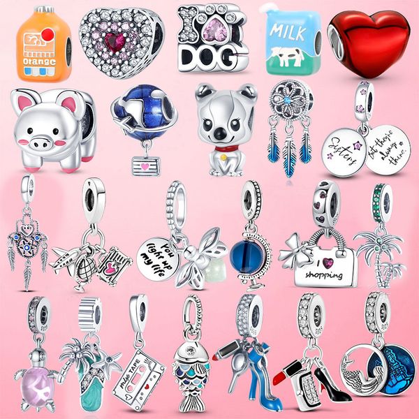 925 Perline di fascino d'argento Ciondola Albero genealogico Stella Luna Perline Cuore Hamsa Fatima Mano Perlina Fit Pandora Charms Bracciale Accessori gioielli fai da te