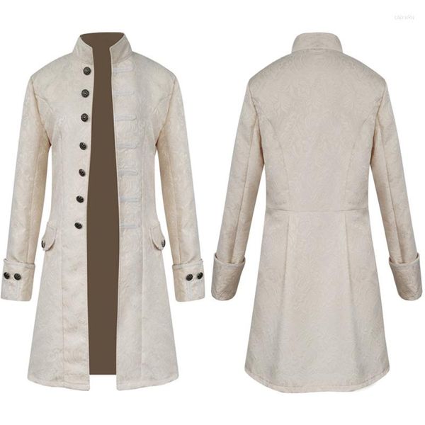 Erkek Ceketler Medieval Velvet Trim Gotik Brocade Ceket Vintage Jacquard Punk Frock Coat Steampunk Uzun Kollu Üniforma