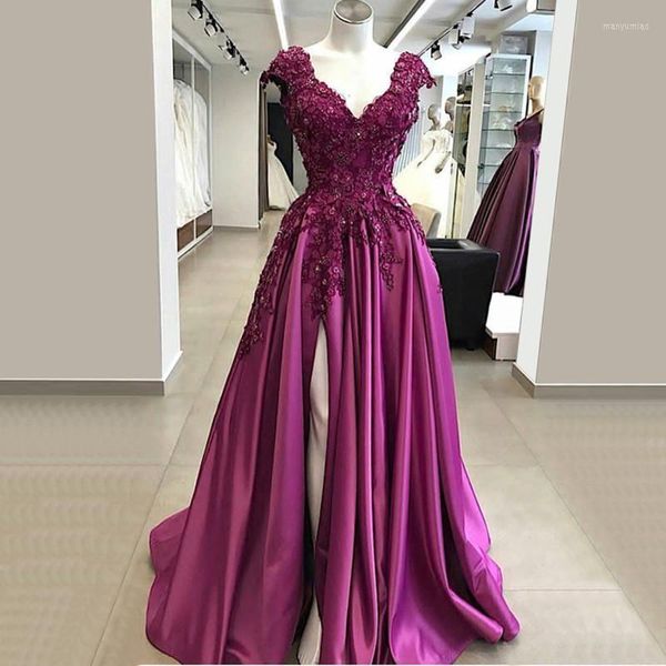 Abiti casual elegante lungo viola Abendkleider 2022 sexy alta fessura in rilievo applique abiti da festa Largos Elegantes Gala