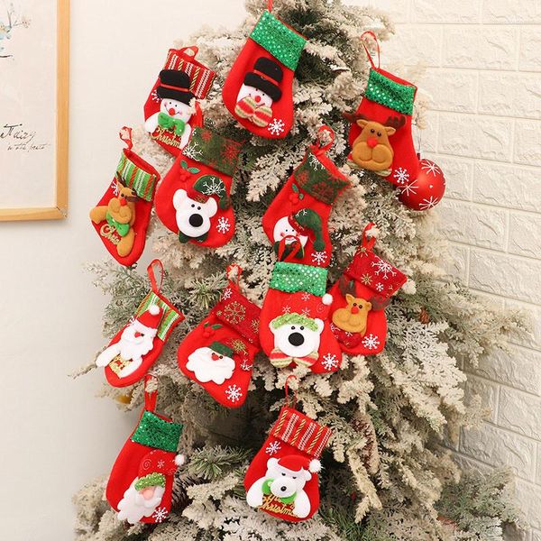 Decorações de Natal Bonitas Meias Felizes 1 Peça Decoração para Casa Boneco de Neve Velho Urso de Alce Saco de Doces Presente