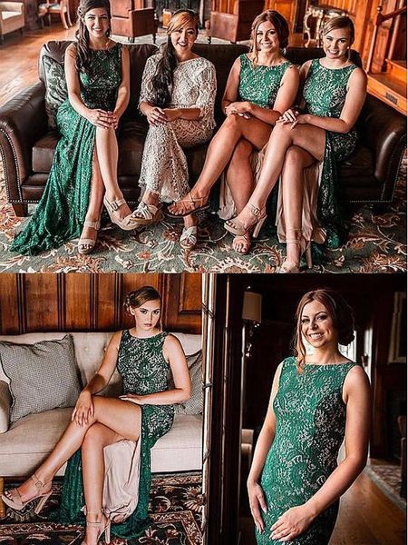 Vestidos de dama de honra verde de renda vintage sempre bonitos Apliques Sexy High Split Mermaid Wedding convidados Vestidos 2023