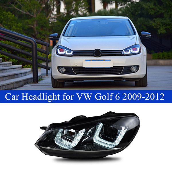 LED VW Golf için Gündüz Kafa Işığı 6 Araba Dinamik Dönüş Sinyal Yüksek Işın Lens Far Montajı 2009-2012