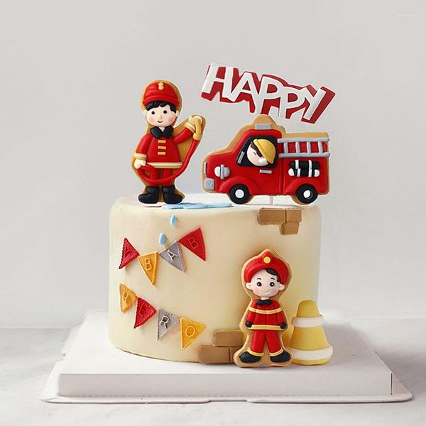 Forniture festive Set pompiere Scala antincendio Camion Decorazione per la giornata dei bambini Serbatoio d'acqua Happy Birthday Cake Toppers Regali di moda per feste