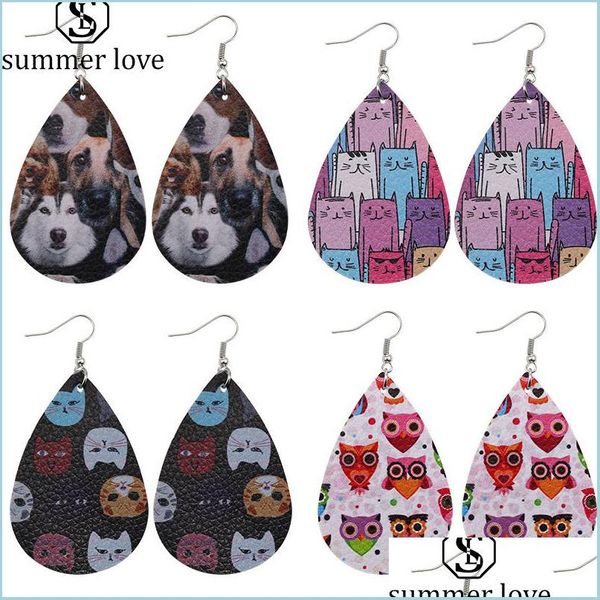 Ciondola Lampadario New Animal Orecchino In Pelle Stampata Per Donna Donna Boho Cat Dog Ciondola Orecchini Pendenti Ovale Waterdrop Orecchio Creativo Dh8Fx