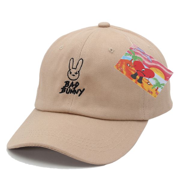 Шариковые шапки Bad Bunny Baseball Cap вышитая хлопковое хлопок регулируемое папа шляпа лето женщины на пике шляп -грузовиков 1591