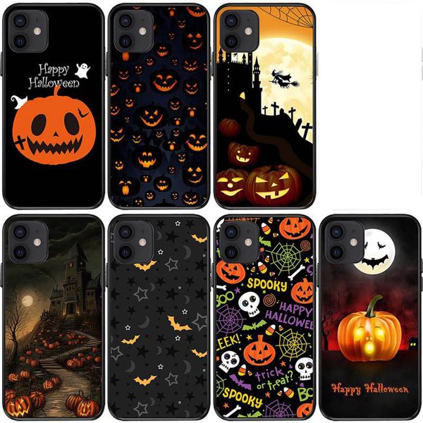 Happy Cadılar Bayramı Pumpkin Yumuşak TPU Kılıfları İPhone 15 14 Pro Max 13 12 11 Xr XS X 8 7 Plus 6 6S Fener Hayalet Kafatası Ay Baskı Siyah Moda Cep Telefonu Arka Kapak Cilt