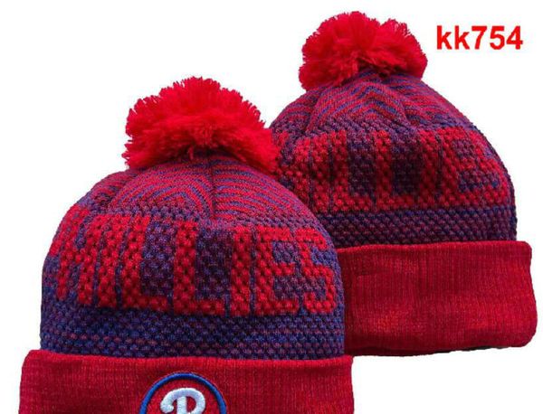 Gorro PHILADELPHIA P da equipe de beisebol norte-americana com remendo lateral de lã de inverno, chapéu esportivo de malha, bonés de caveira