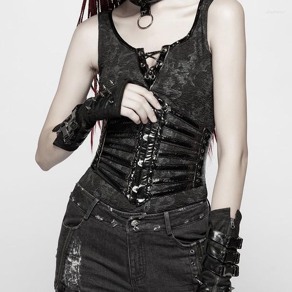 Cinture PUNKRAVE cintura punk da donna moda brillante PU metallo calli cono chiodo scava fuori corsetto prestazionale