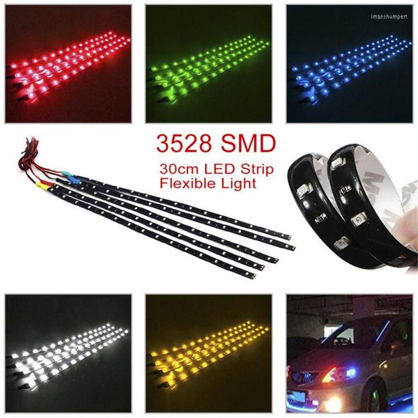 Strisce 2PCS Striscia LED SMD3528 Impermeabile Flessibile 30CM Rosso Verde Blu Bianco Caldo Super Luminoso Car Styling Decor Adesivi Lampada