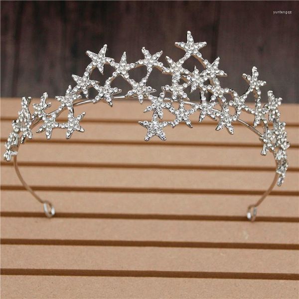 Cabelo clipes de luxo shinestone estrelas Tiaras Crown for Women Bridal Wedding Jewelry Girls Bandas da cabeça Ornamentos de cabeça